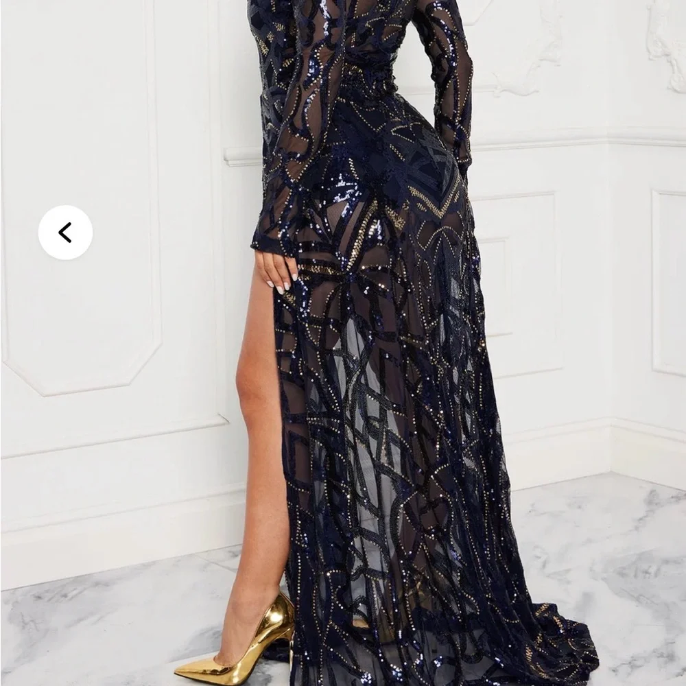 Fashion Nova Midnight Blue Sequin Gown - Picture 3 of 6